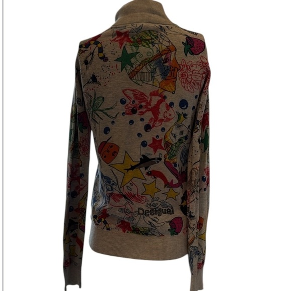 Desigual Artsy Gray Multi Zippered Cotton Knit Jacket Size Medium - Picture 9 of 12